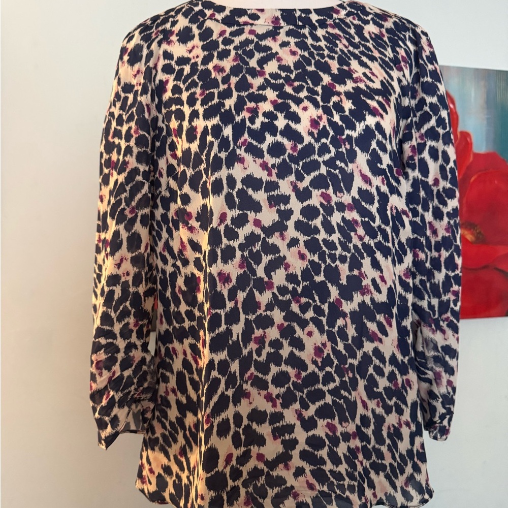 Alice & Trixie Designer Dotted 100% Silk Blouse Top S Small Blue Purple
